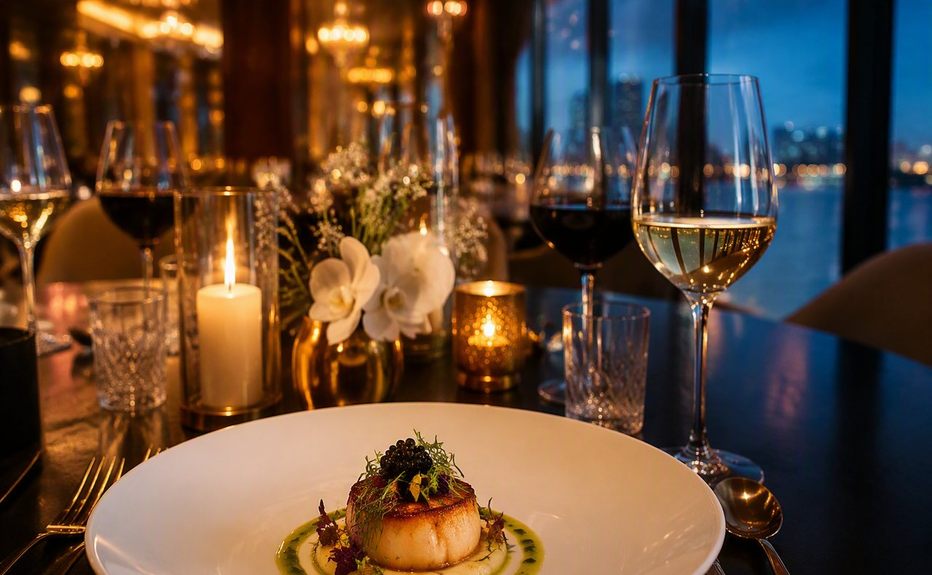 Artfully plated gourmet dish by candlelight at an elegant Miami fine dining restaurant
